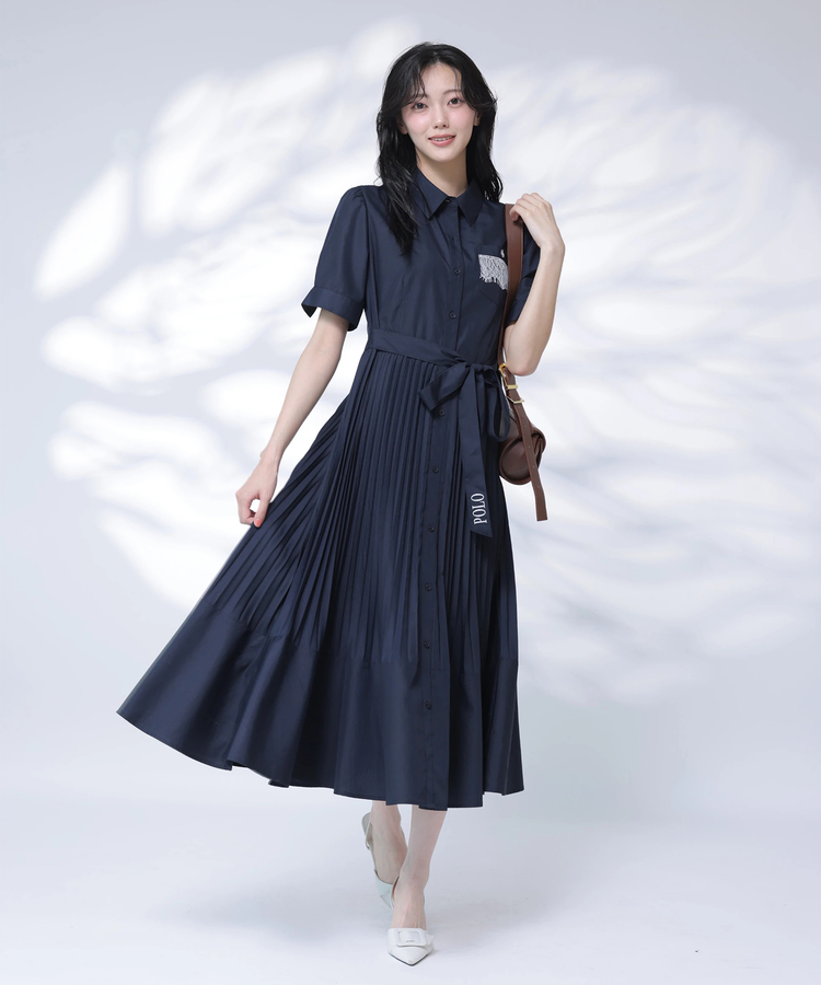 Rirandture POLOコラボ ネイビー 半袖シャツワンピース Mサイズ POLO BCSコラボ〉5分袖ポイントレースシャツワンピース | ワンピース