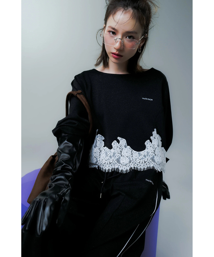 marie claireコラボ〉レースヘムオフネックスウェット | Tシャツ