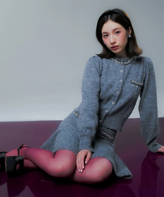 Rirandture MARIEBELLE ribbonknitjacket紺 WEB LIMITED]〈MARIEBELLEコラボ〉Ribbon Shiny Knit Jacket | カーデ