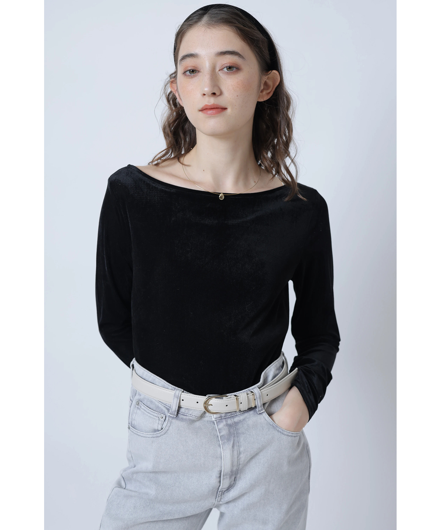 新品Arpege storyアルページュストーリーリボンペプラムカットソー黒 シアーベロアトップス | Tシャツ・カットソー | Rirandture（リランド