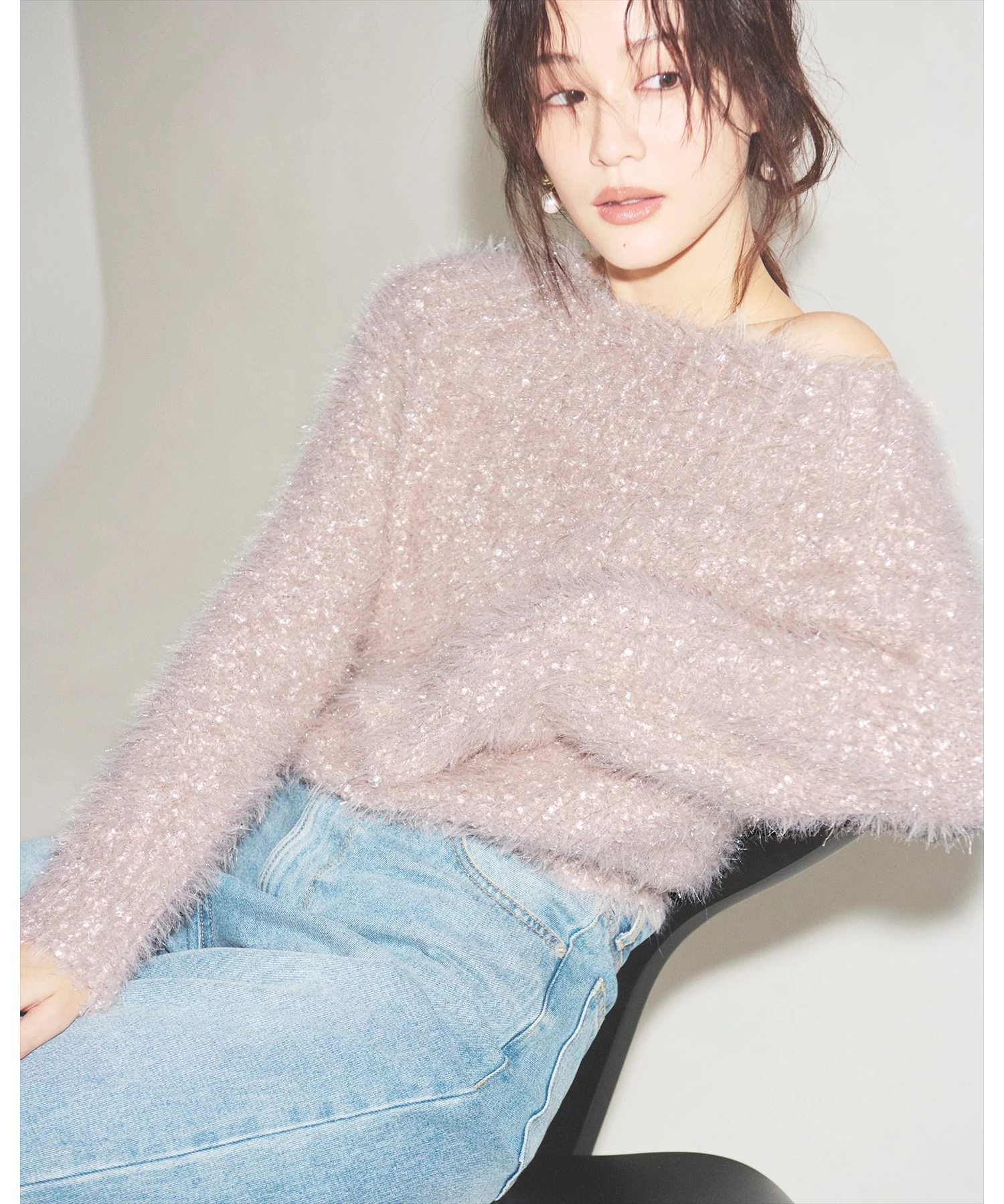 完売品★新品★ジャスグリッティー　サイドボタンリブニット　マイストラーダ　白★ キラふわオフショルニット | ニット | Mystrada（マイストラーダ