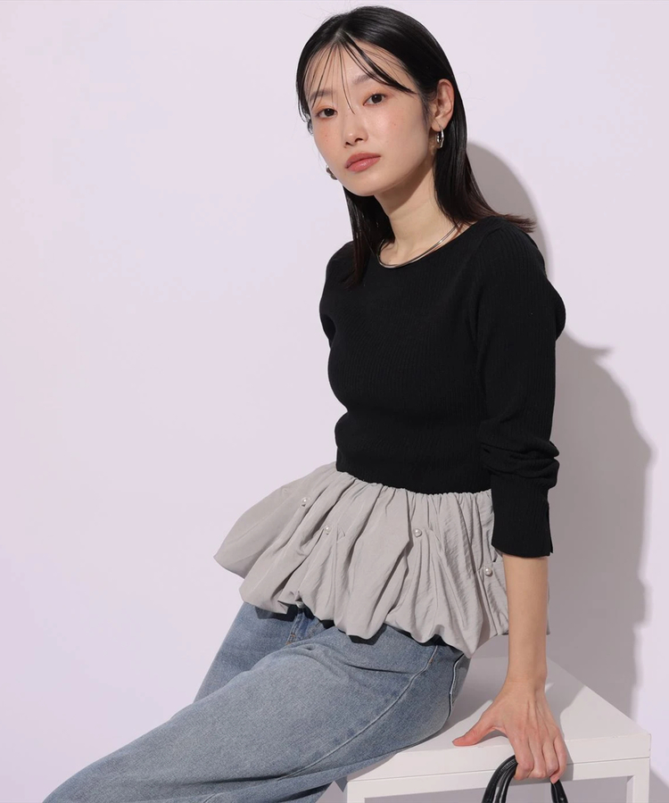 Arpege story アルページュ ペプラムニット 黒 ボーダー M 春夏用 未