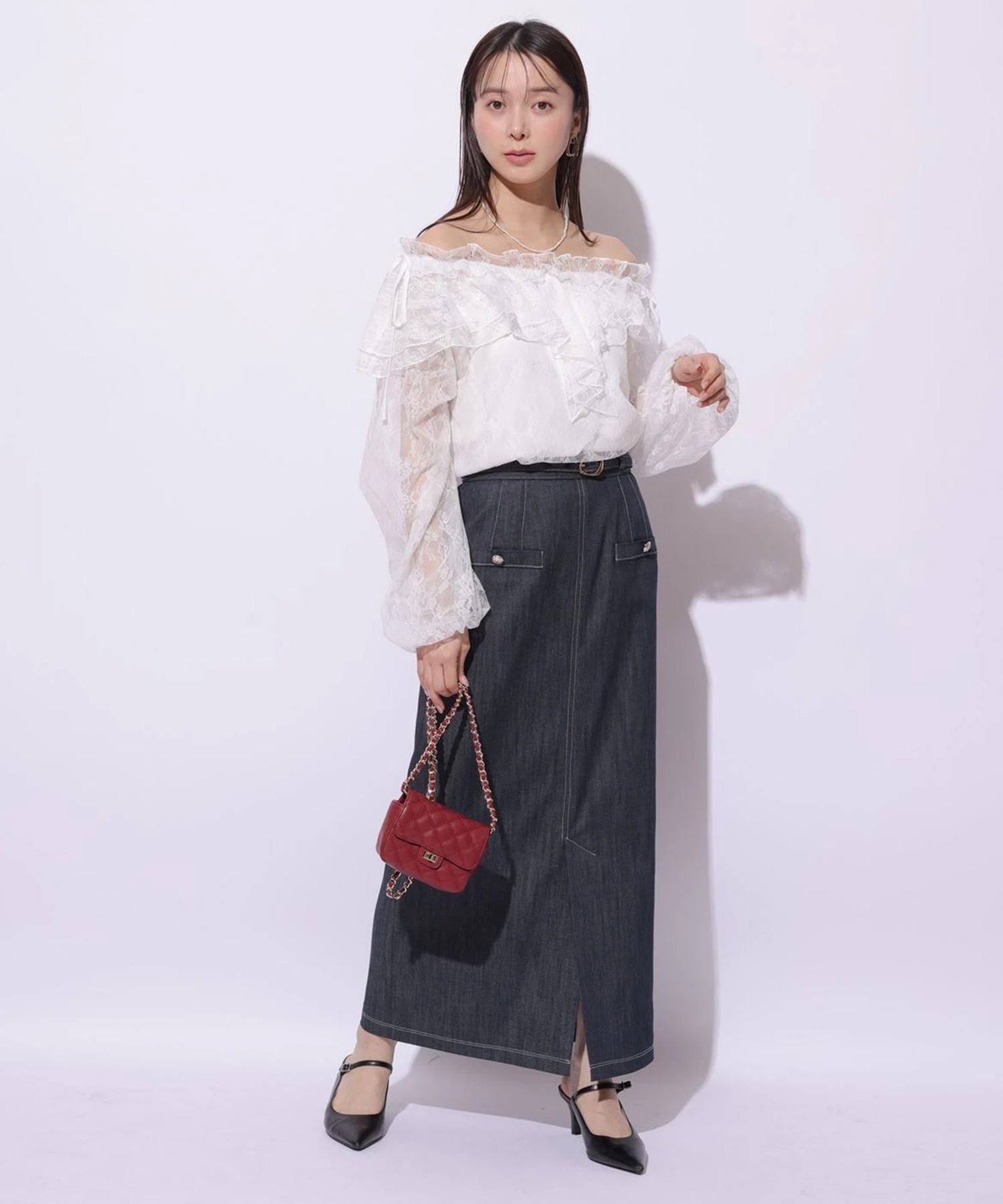 マイストラーダ Mystrada ダークブラウン フレアスカート ジッパー付き Mystrada（マイストラーダ）の「ふくれフロッキーフレアスカート