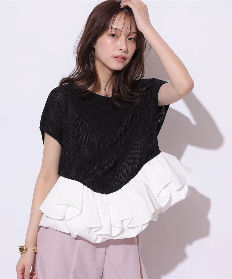 美品 マイストラーダ ボリュームスリーブニット Arpege story 5分袖パールもこもこニット | ニット | Mystrada（マイストラーダ