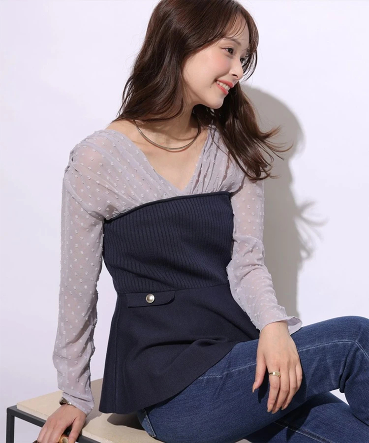 Arpege story ペプラムニット WEB LIMITED］長袖ペプラムドッキングニット | ニット | Mystrada