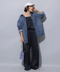 【美品】 Arpege story パール付きBIG Gジャン デニムジャケット Arpege story パールデニムジャケット BIGGジャン Sサイズ