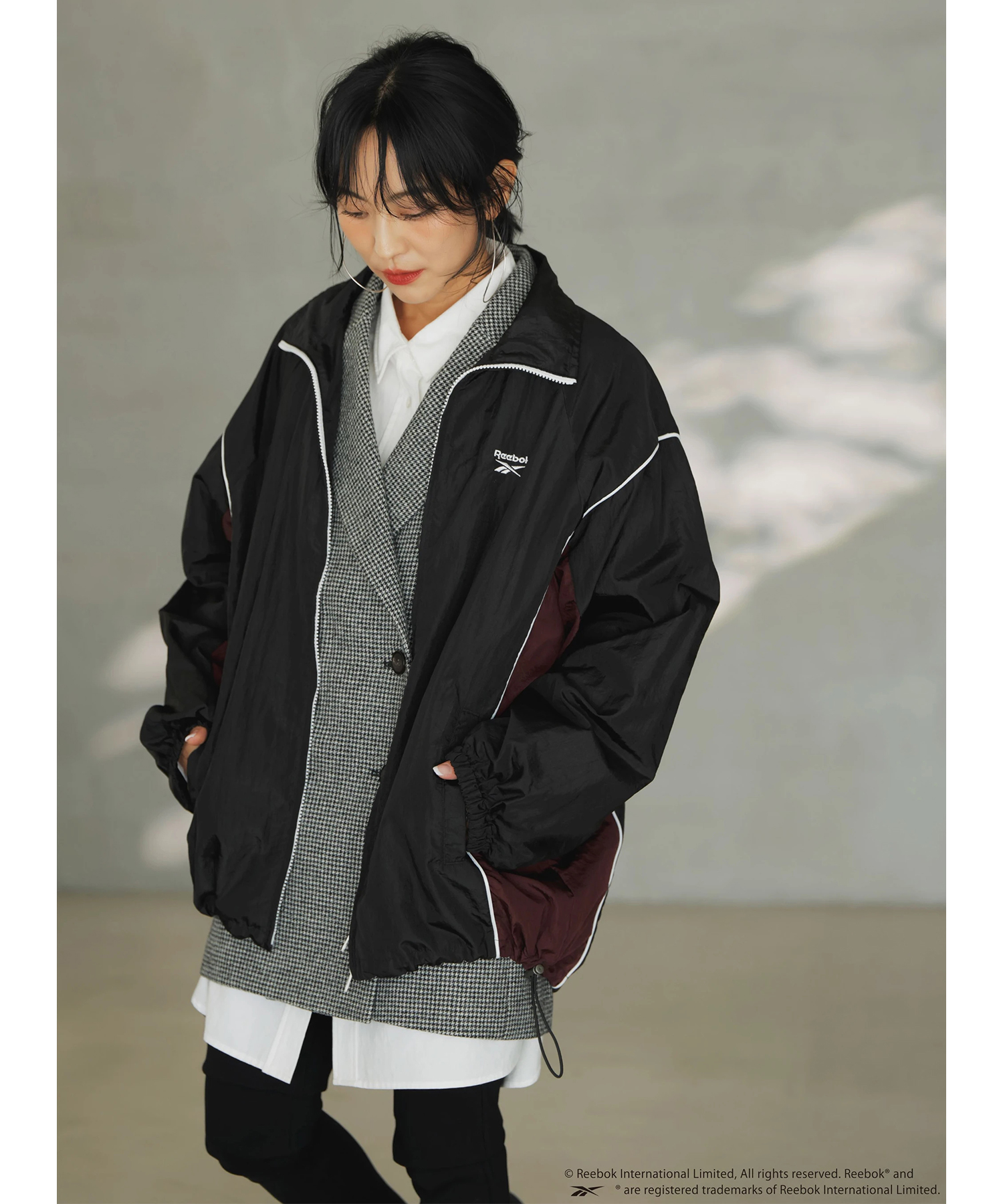 新品Arpege storyアルページュストーリーパール付ダンボールジャケット 玉川高島屋限定》〈Reebok〉別注バイカラーブルゾン | ブルゾン