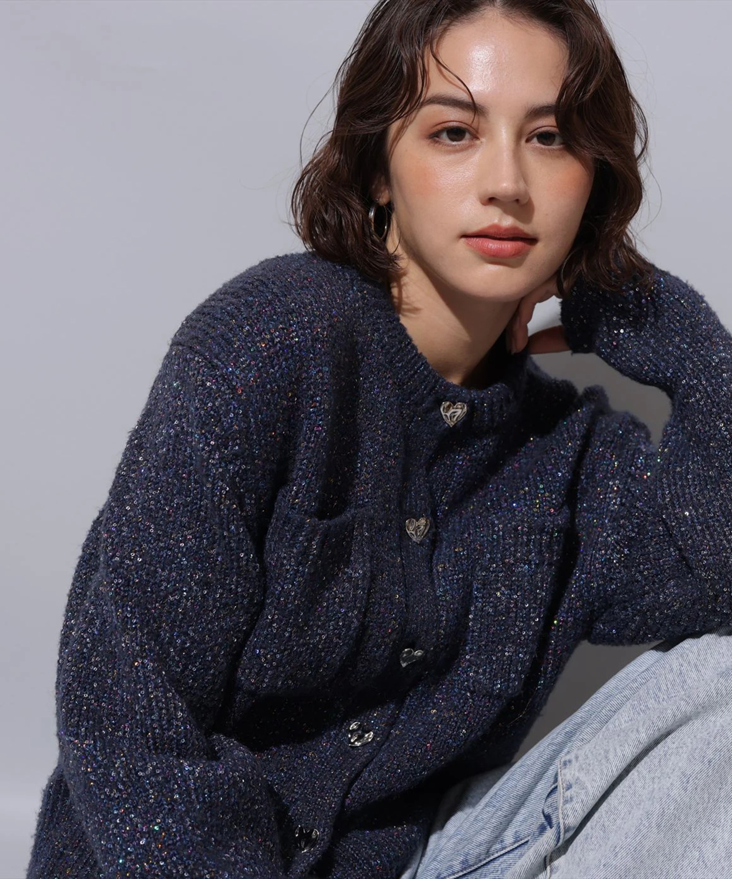 Arpege story　スパンコールニットジャケット　紺 WEB LIMITED]スパンコールニットジャケット | カーデ | Arpege story