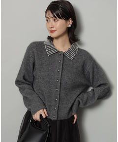 新品 アルページュストーリー シャツドッキング襟付きカーデ グレー スタッフコーディネート】シャツドッキング襟付きカーデ｜tomo｜Arpege