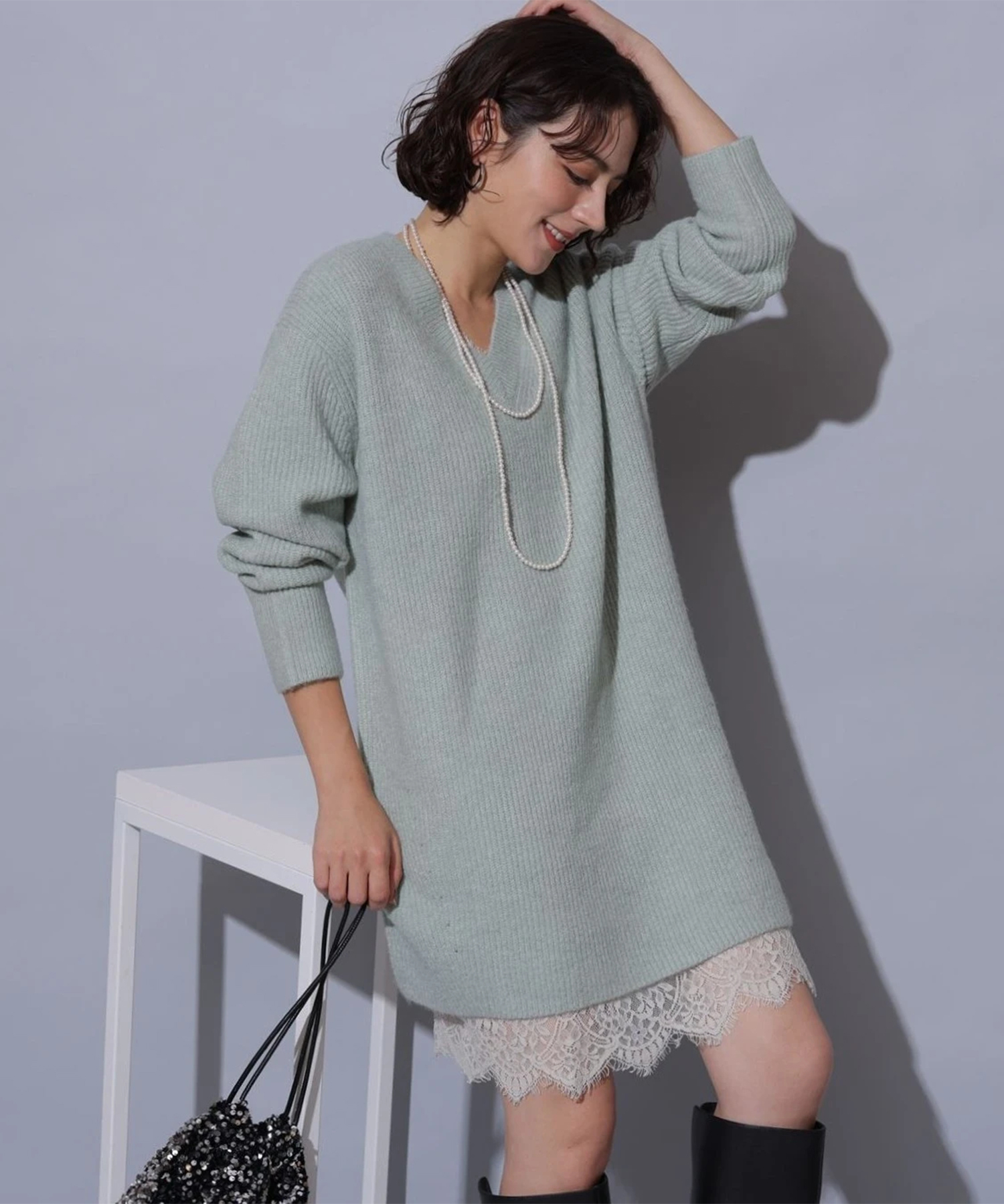 WEB LIMITED］レースキャミワンピース×ニットワンピースSET