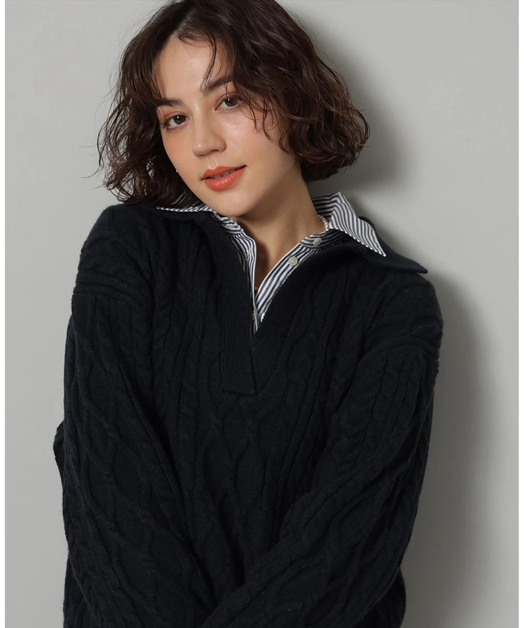 美品 Arpege story シャツドッキングケーブルニット チャコールグレー シャツドッキングケーブルニット | ニット | Arpege story