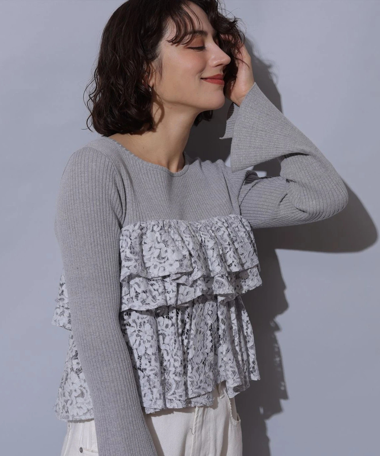 OHGA オーガ　レース　ニット　フリル　新品 SALE】フリル肩レースニットプルオーバー - 12Twelve Agenda