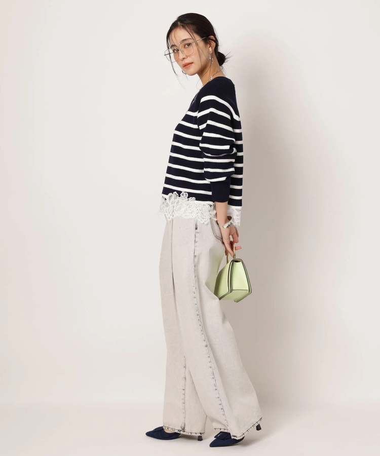 美品 Arpege story 裾シフォンニット ボーダー Mサイズ 裾レースニット | ニット | Arpege story（アルページュストーリー