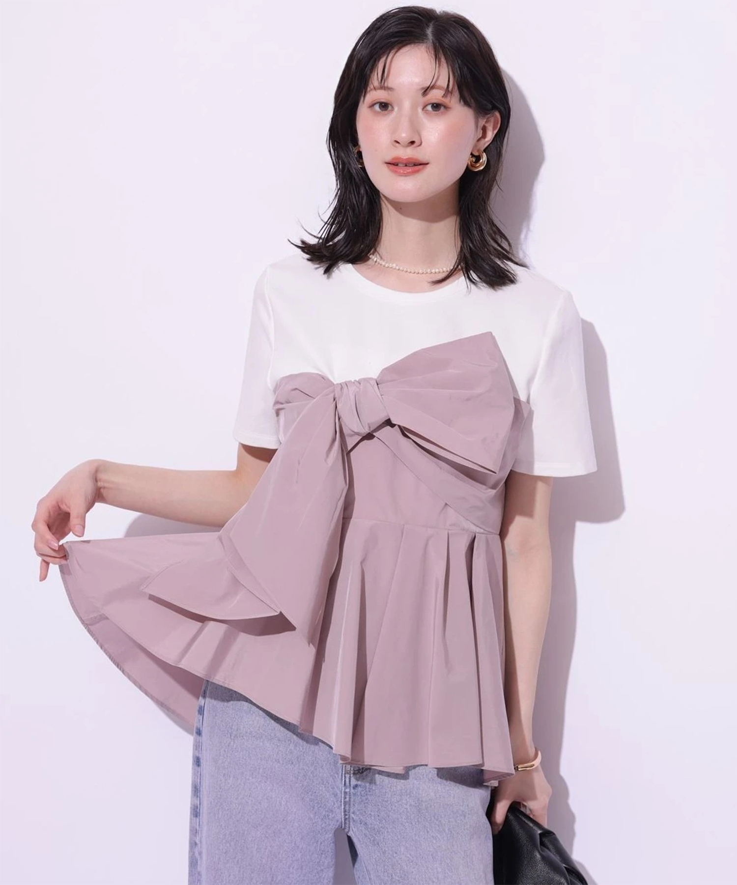 ♡Arpege story リボンアンサンブル♡新作新品♡ ルミネ横浜限定》リボンペプラムドッキングカットソー | Tシャツ