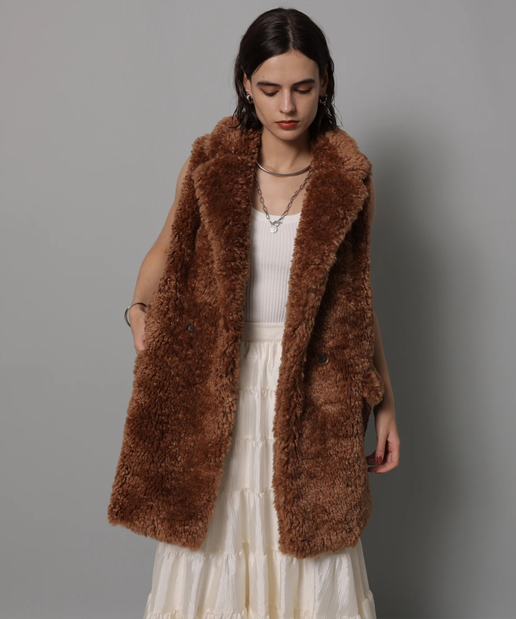 CADUNE カデュネ ボアジレ エコファーベスト アイボリー 36 ボリューム