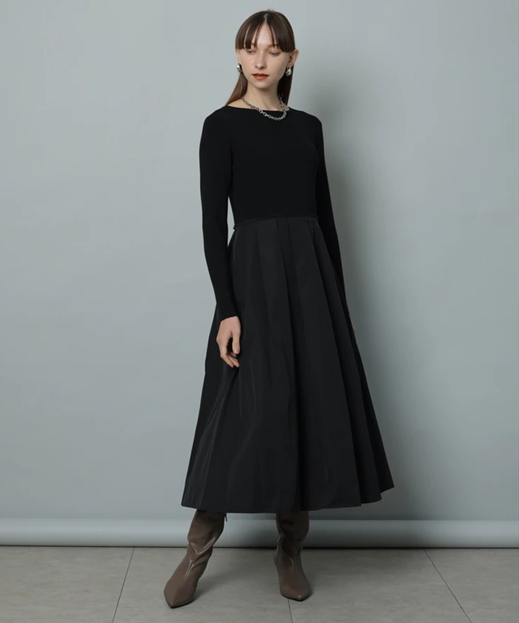 CADUNE カデュネ⭐︎5分袖ジャガードドッキングワンピース Cadune