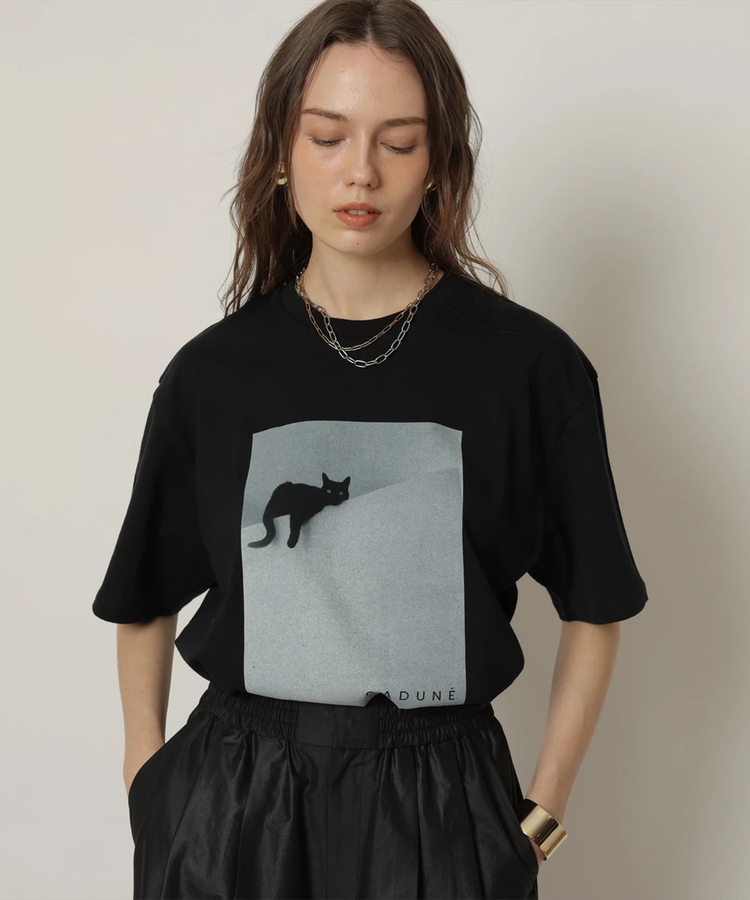 カデュネ 袖フリルデザインボーダートップス （フォトTシャツ