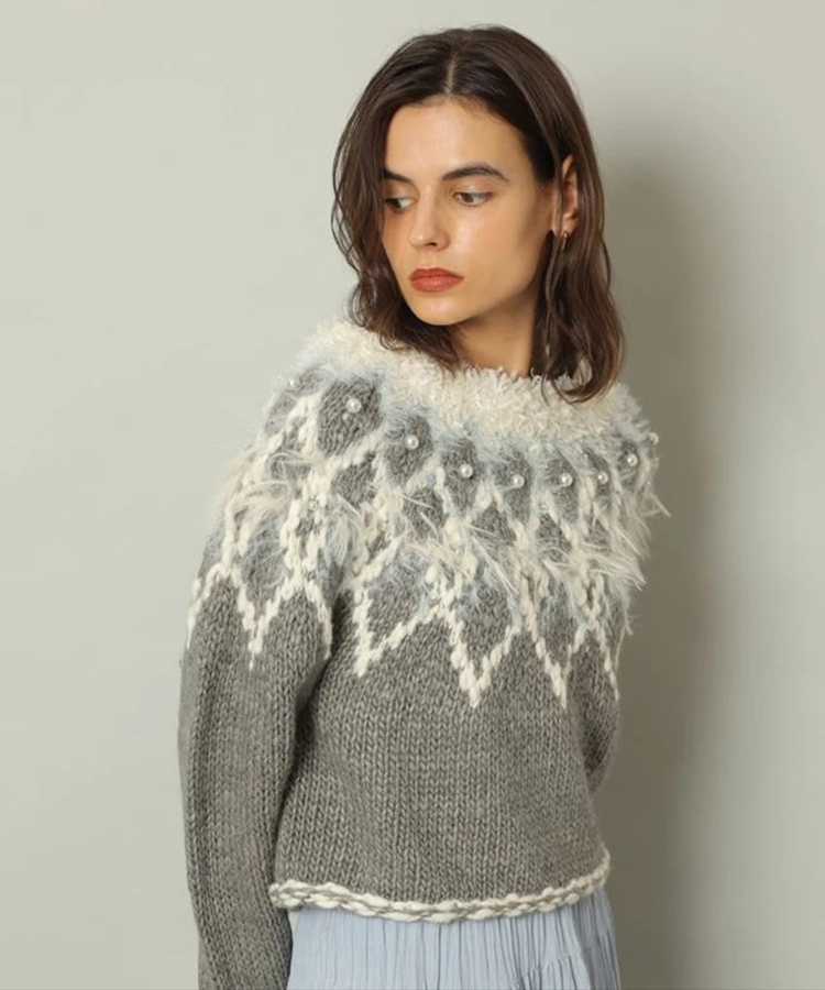 値下げしました　新品　ニット　手編み　ポセット　ブルー系