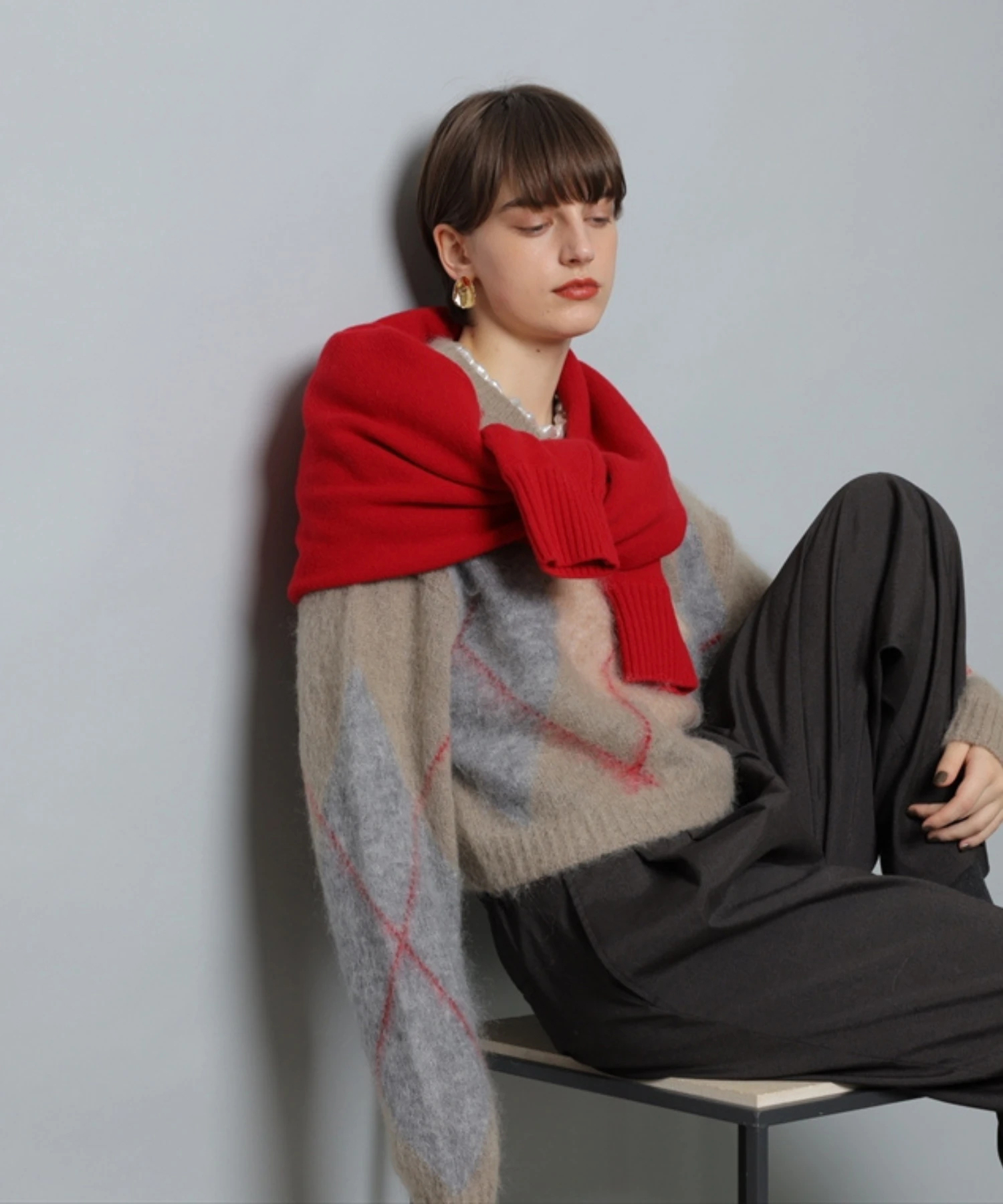 CADUNE カデュネ　Kidモヘアアーガイルニット　チャコールグレー　M Kidモヘアアーガイルニット | ニット | CADUNE（カデュネ） │【公式