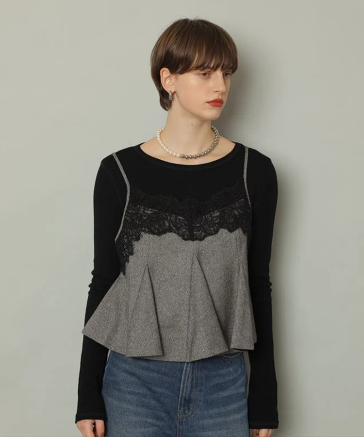 カデュネ　新品正規品　レースキャミブラウス　黒　アルページュストーリー フロントレースキャミ | キャミソール・ベアトップ・タンクトップ