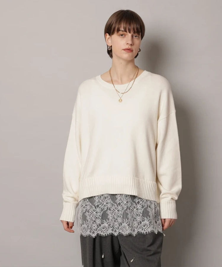 レースキャミ付きスプリングカラー綿カシプルオーバー | ニット